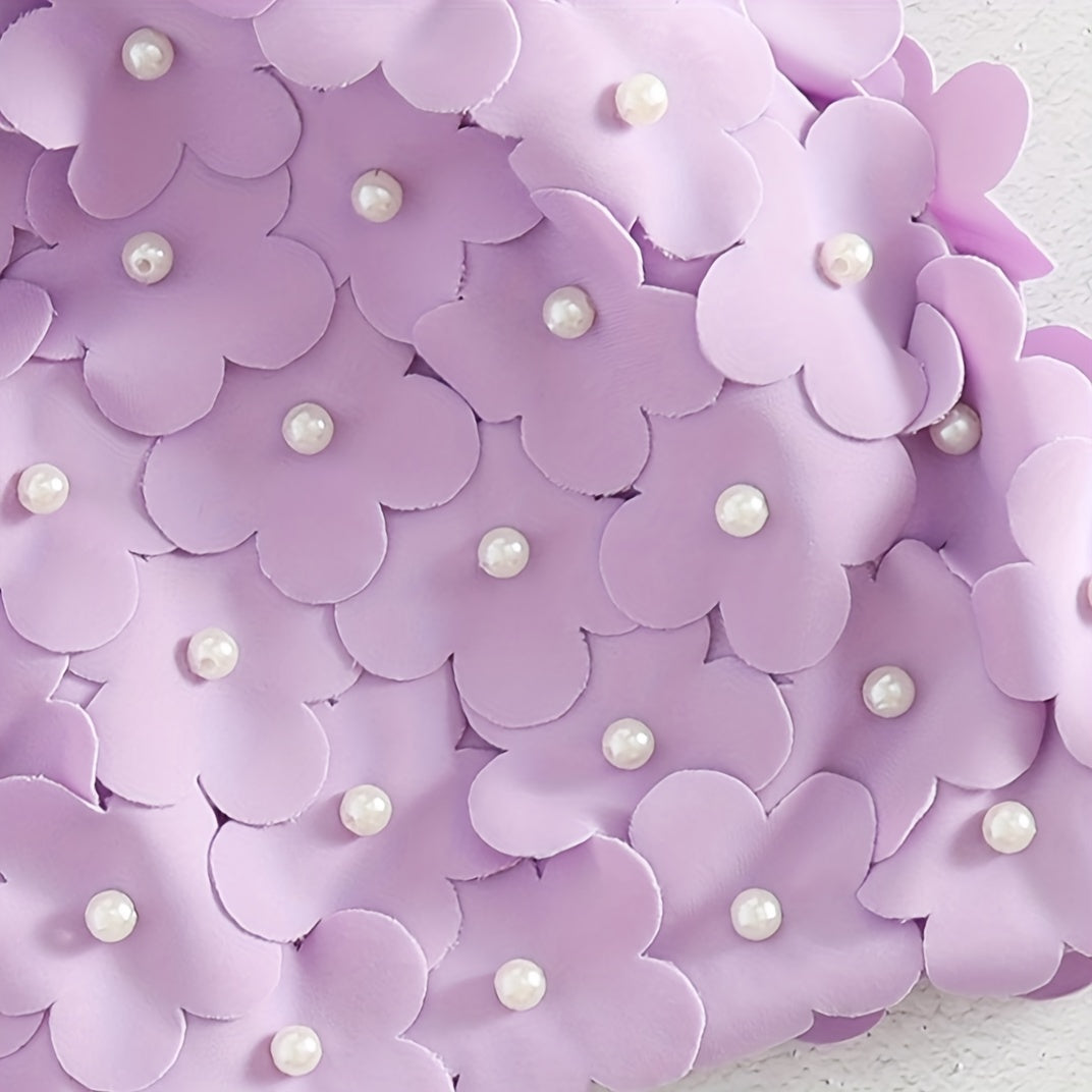 Purple Faux Pearl 3D Flower Swim Hat for Women