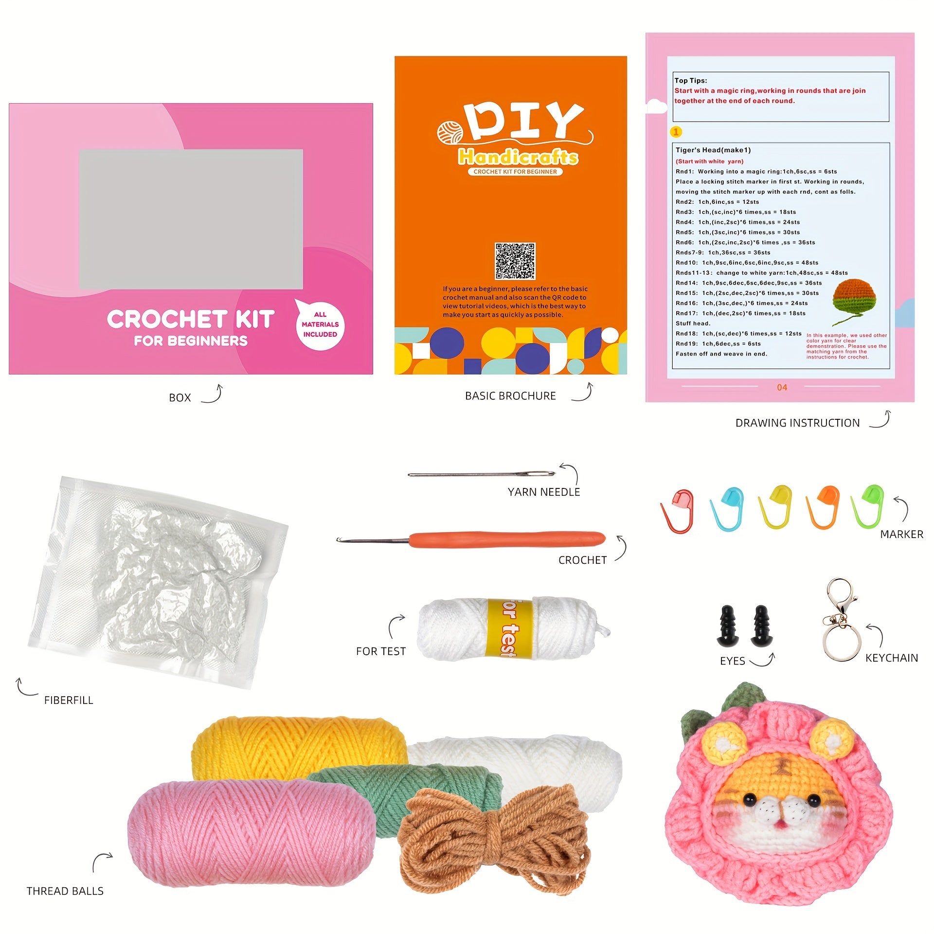 Crochet Kit For Beginners - Includes Yarn, Hook & Instructions