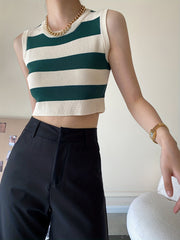 Striped Knitted Crop Tank Top Y2K Sleeveless Tank Top For Summer