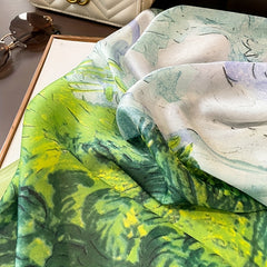 Green Oil Painting Print Scarf Classic Satin Shawl Sunscreen Head Wrap