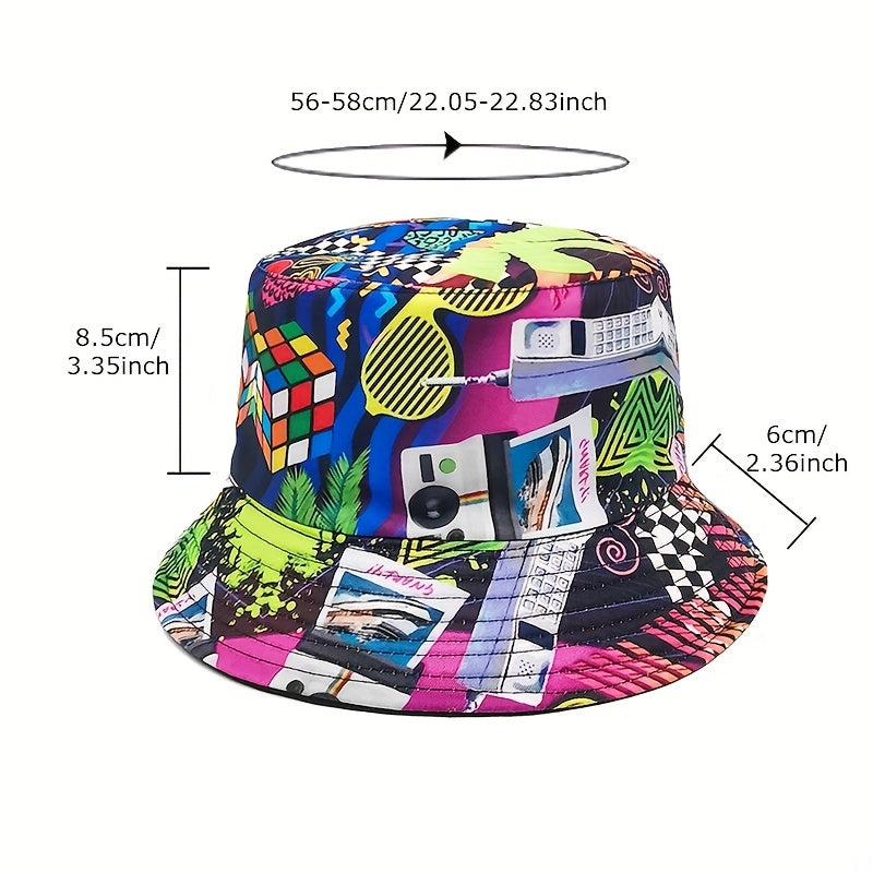 Nostalgic Tape Retro 80S Print Bucket Hat Spring Summer Outdoor Sun Hat