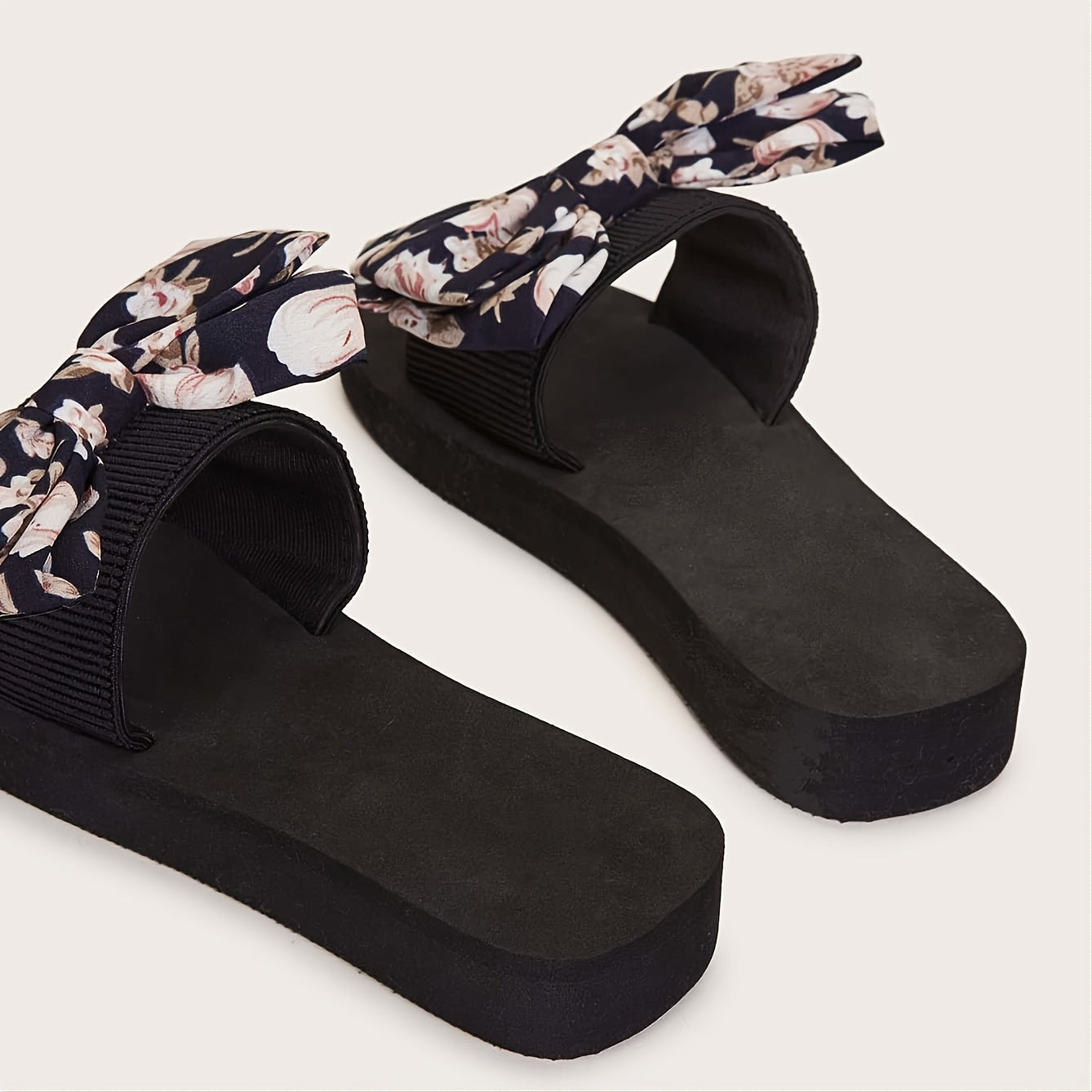 Floral Print Slippers Platform Open Toe Casual Shoes