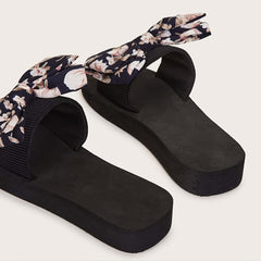 Floral Print Slippers Platform Open Toe Casual Shoes