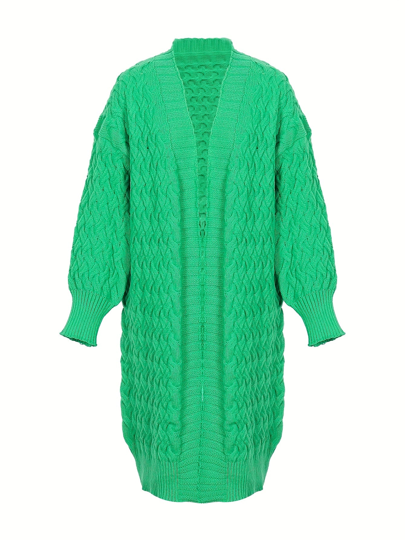 Solid Cable Knit Long Sleeve Open Front Cardigan