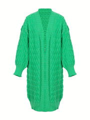 Solid Cable Knit Long Sleeve Open Front Cardigan