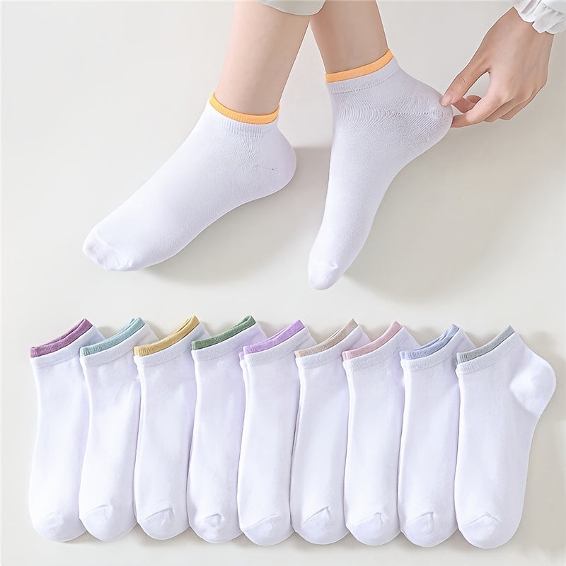 10 Pairs Colorblock Trim Short Socks Women's Stockings
