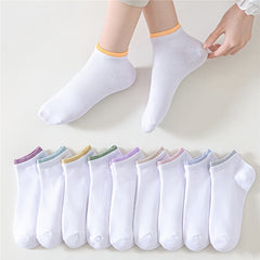 10 Pairs Colorblock Trim Short Socks Women's Stockings