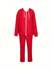 Sporty Outfit Set Women Solid Long Sleeve Zipper Front