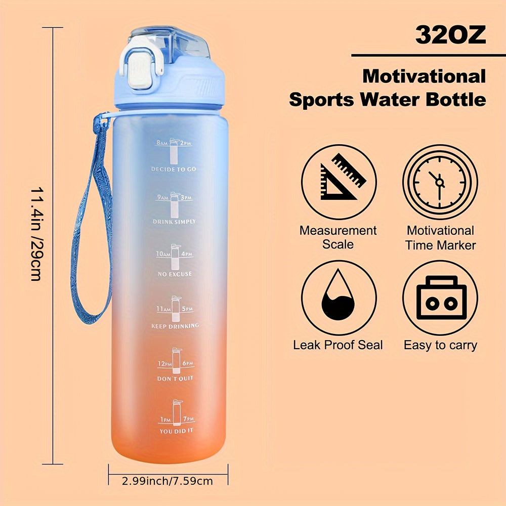 1000ml Sports Water Bottle with Straw Gradient Design Time Marker