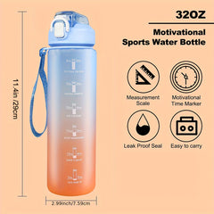 1000ml Sports Water Bottle with Straw Gradient Design Time Marker