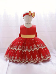 Girls Sleeveless Floral Embroidery Princess Dress