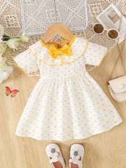 Baby Girl's Polka Dot Print Bow Short Sleeve Dress Toddler Clothes