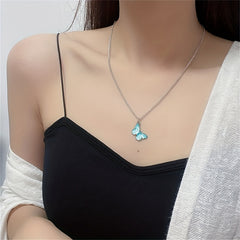 Gradient Butterfly Pendant Necklace Colorful Clavicle Chain