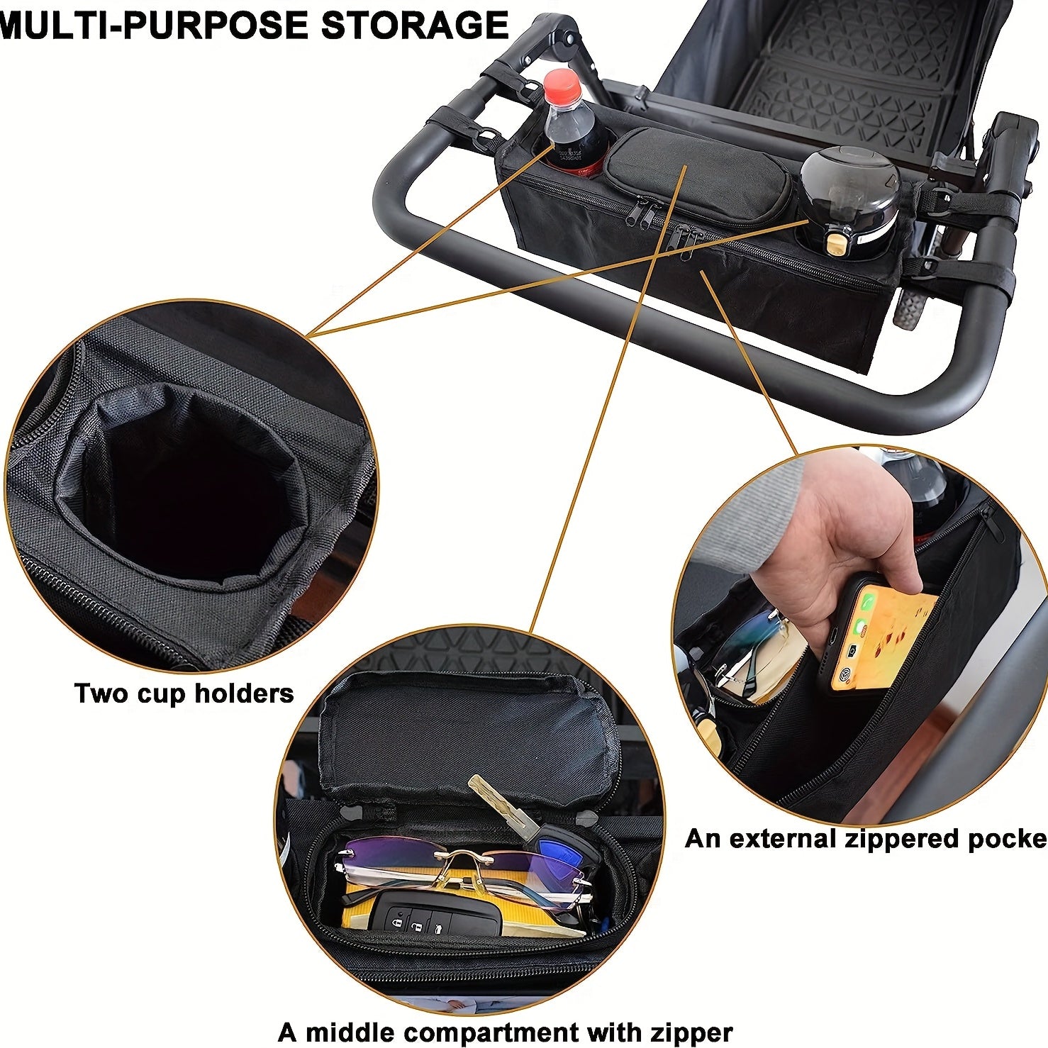 Non-Slip Organizer for Wagon Parent Console Caddy with Cup Holders