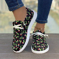 Christmas Print Flat Sporty Loafers Shoes Casual Non Slip Boat Shoes
