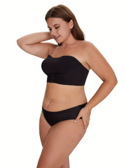 Plus Size Front Closure Padded Bandeau Bra With Translucent Straps