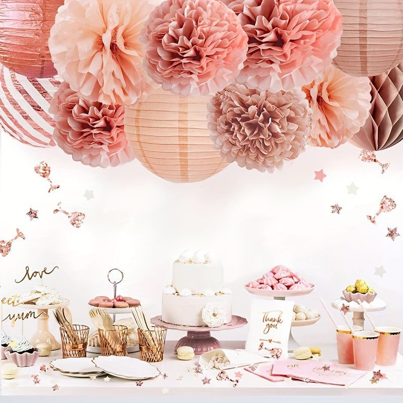 11pcs Rose Golden Paper Ball Lantern Party Decor
