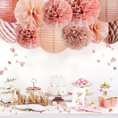 11pcs Rose Golden Paper Ball Lantern Party Decor