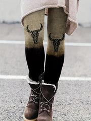 Bull Skull Print Skinny Leggings High Waist Women's Clothing