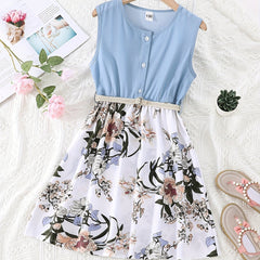 Girls' Floral Skirt & Tank Top Patchwork Dress