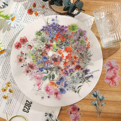 50pcs Floral Stickers Waterproof Transparent PET for DIY Journals Fridge