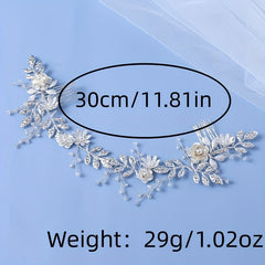 Crystal Faux Pearl Headband Tiara Silvery Flower Rhinestone Hairband