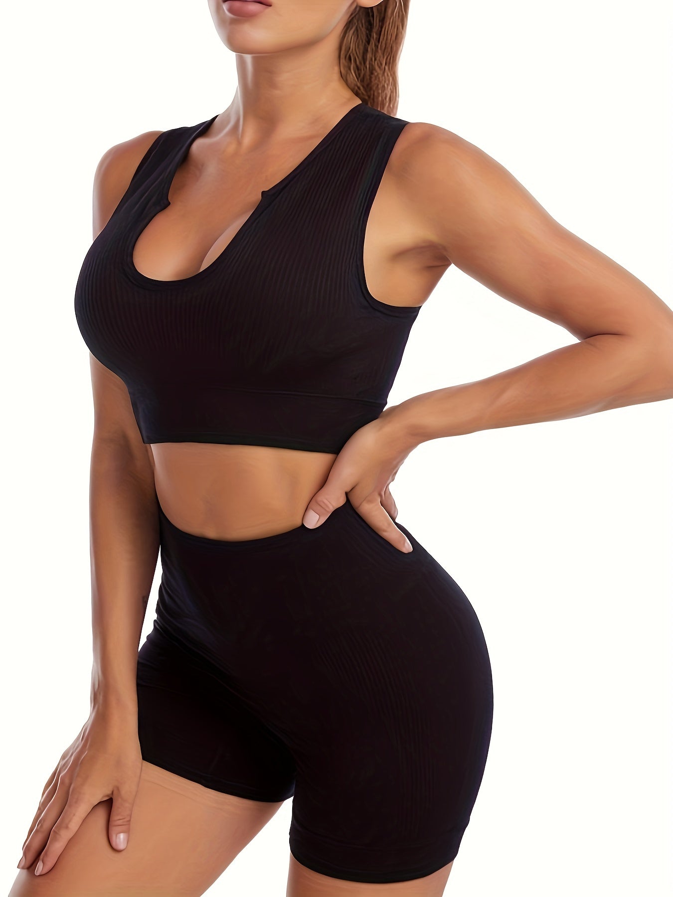 2pcs Yoga Sports Set Crop Top & Hollow Butt Lifting Shorts Activewear