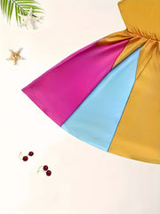 Dreamy Girls Splicing Colorblock Sleeveless Dress Summer Clothes Party Gift