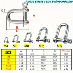 4pcs Stainless Steel 304 D Shackle Chains Wirerope Lifting