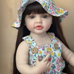 22" Reborn Baby Girl Doll Long Hair Floral Dress & Hat