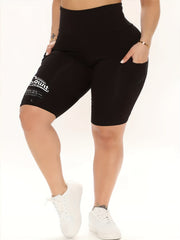 Retro Shorts Women's Plus Letter Print High Rise Slight Stretch Biker