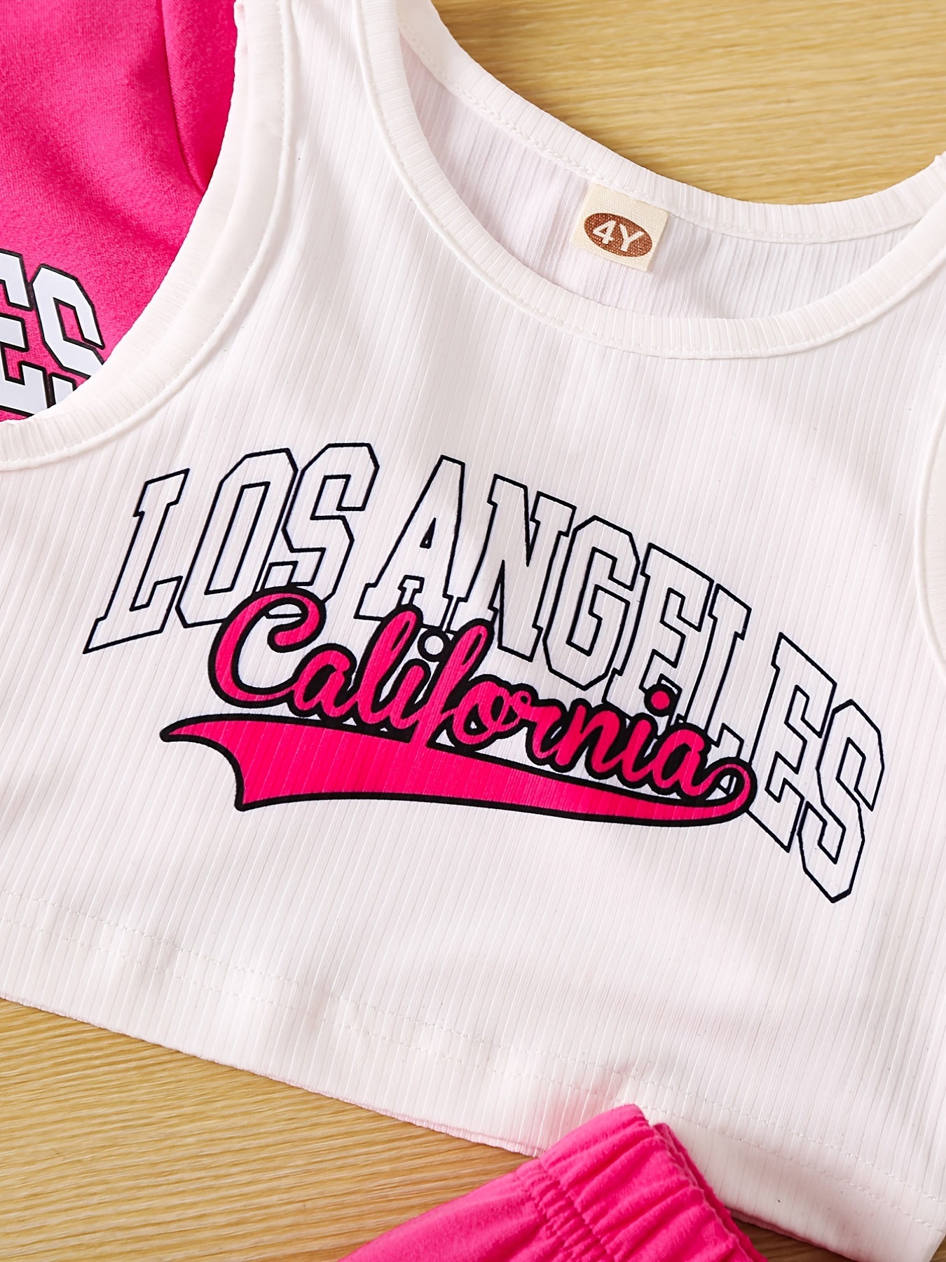 Girl's LA Print 2pcs Tank Top & Crop Hoodie & Sweatpants Set