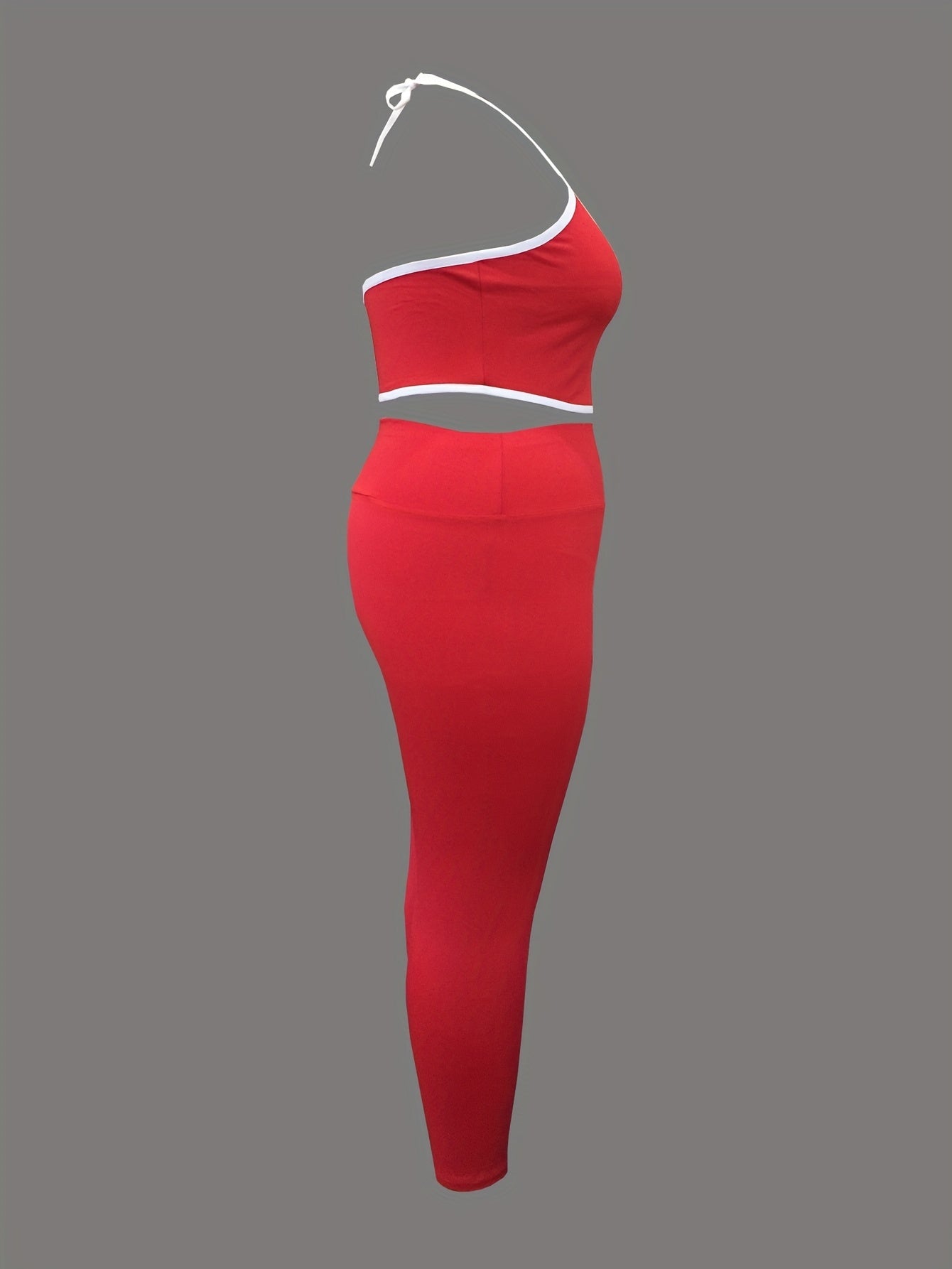 Contrast Trim Halter Neck Crop Cami & Leggings Set