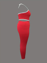 Contrast Trim Halter Neck Crop Cami & Leggings Set
