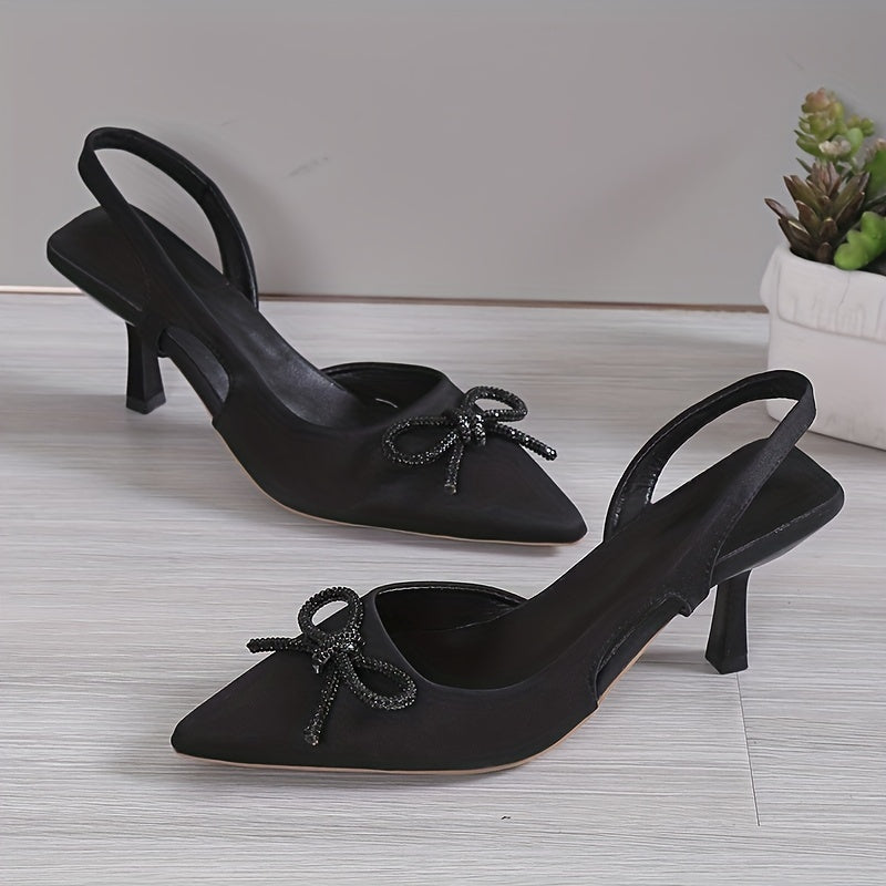 Women's Rhinestone Bow Sandals Slingback Stiletto Heel Shoes