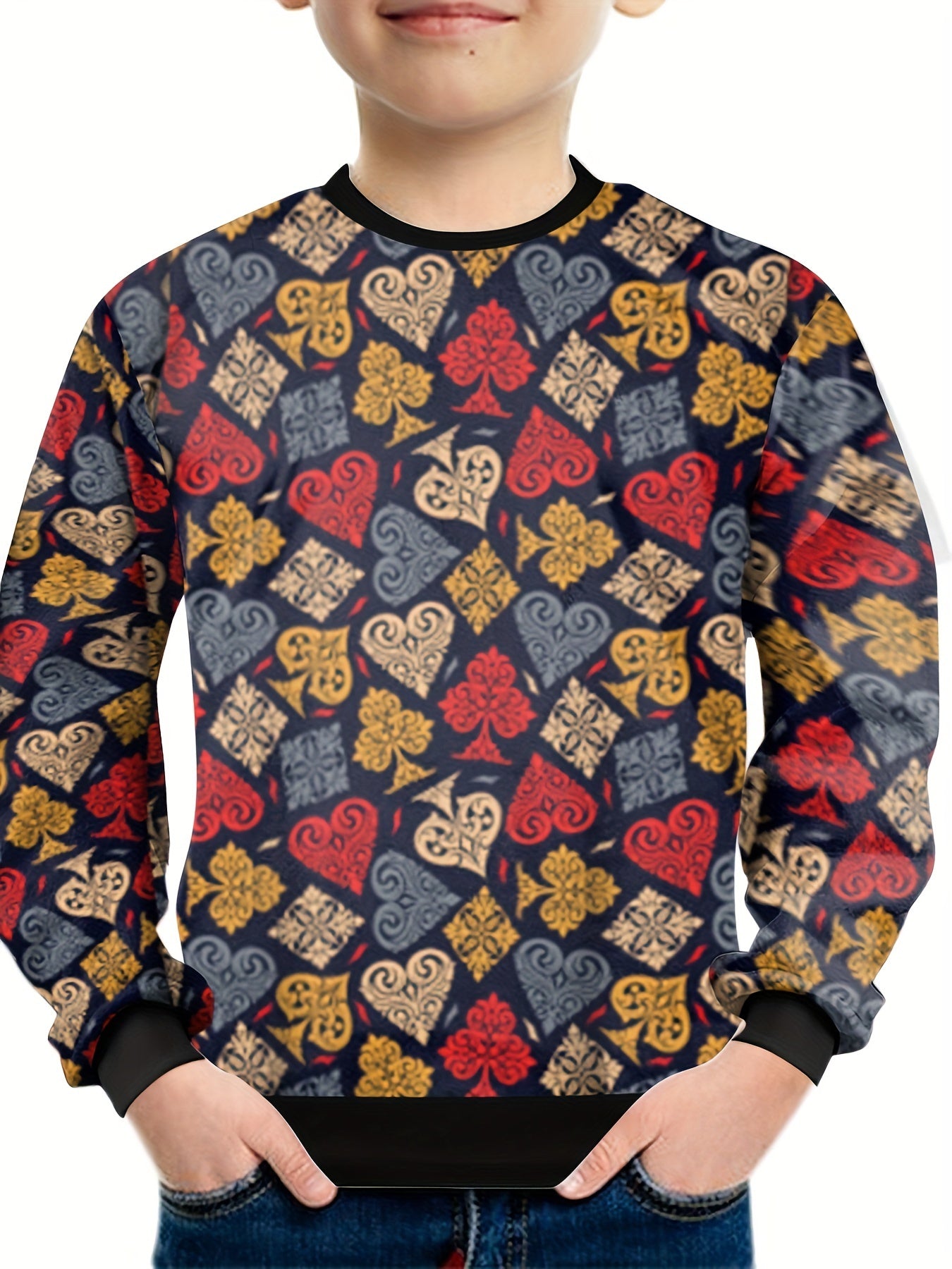 Boys Pattern Print Sweatshirt Long Sleeve Pullover Top