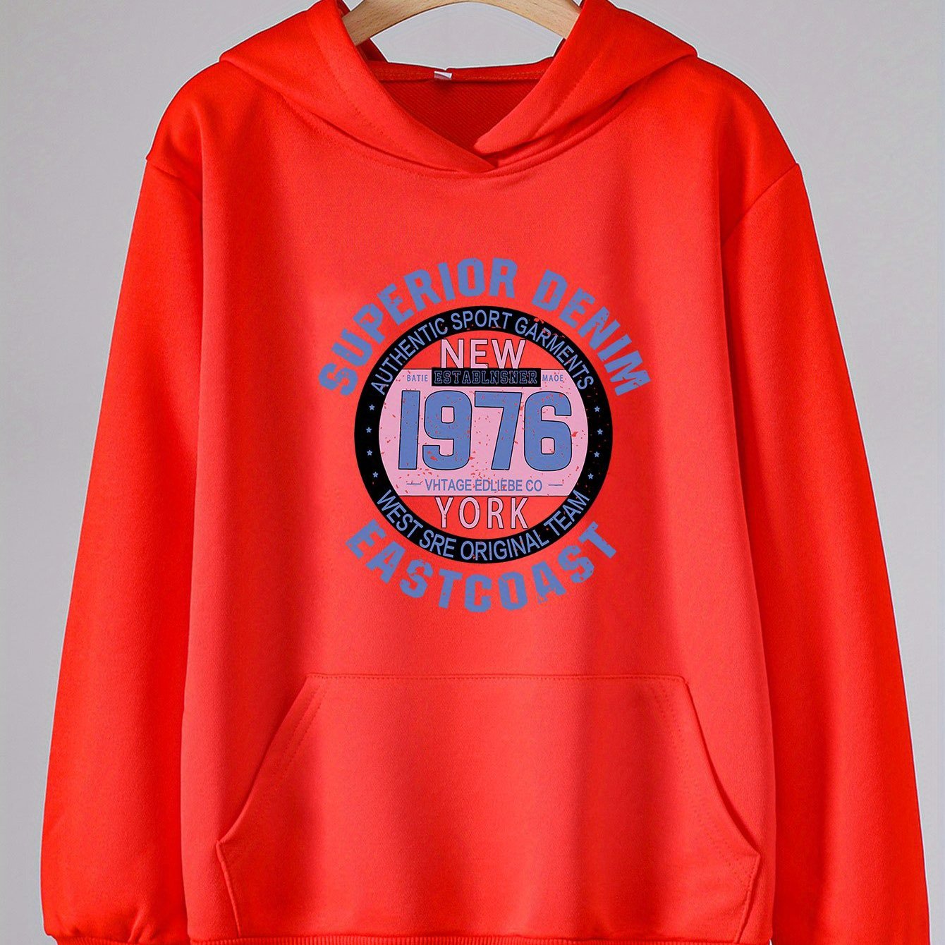 Solid Letter Graphic Hoodies Girls Comfy Hooded Pullover Tops with Pocket