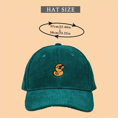 Yellow Duck Embroidered Corduroy Baseball Cap
