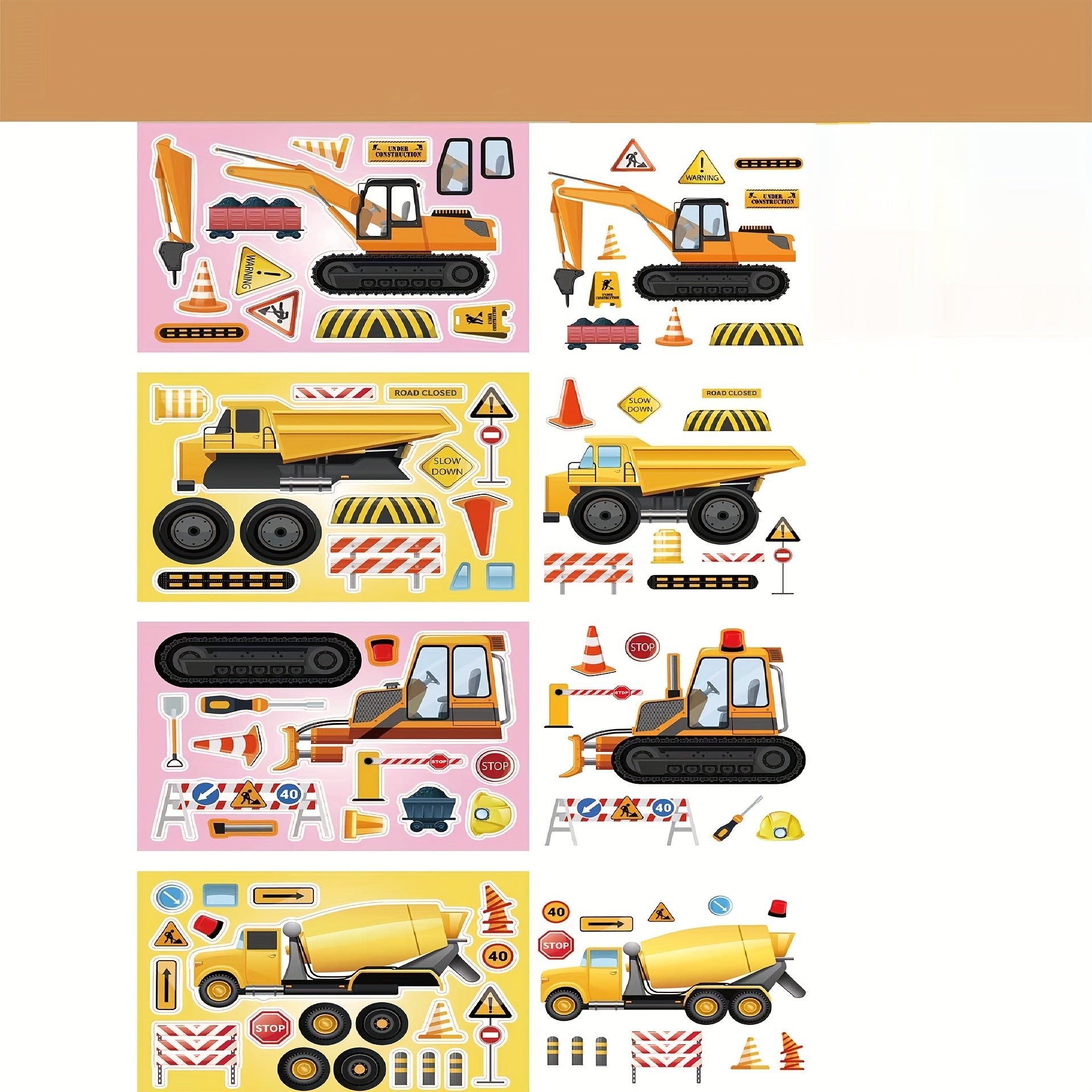 16 Sheets Engineering Truck Kids Stickers DIY Children's Gift Christmas