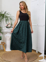 Leopard Print Crew Neck Tank Dress Sleeveless Boho Dress