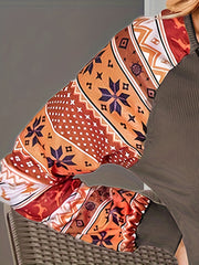 Colorblock Geometric Print Ribbed Dress