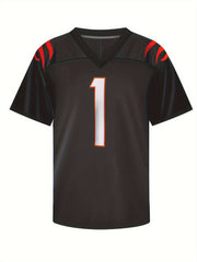 Men's American Football Jersey V-Neck Short Sleeve Embroidered Rugby Sweatshirt
