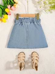 Girls Daisy Pattern Elastic Waist Denim Skirt