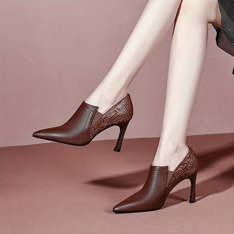 Retro Pattern Ankle Boots Pointed Toe Stiletto Heels