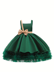 Girls Princess Maxi Dress for Formal Wedding Evening Party with Big Bow