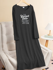 Women's Plus Slogan Print Long Sleeve Lounge Dress