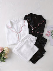Striped Satin Lounge Set Long Sleeve Top & Pants Women's Loungewear
