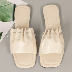 Ruched Rope Decor Slide Sandals Flat Slippers