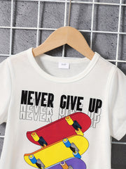 Boys Skateboard Print T Shirt And Shorts Set for Summer