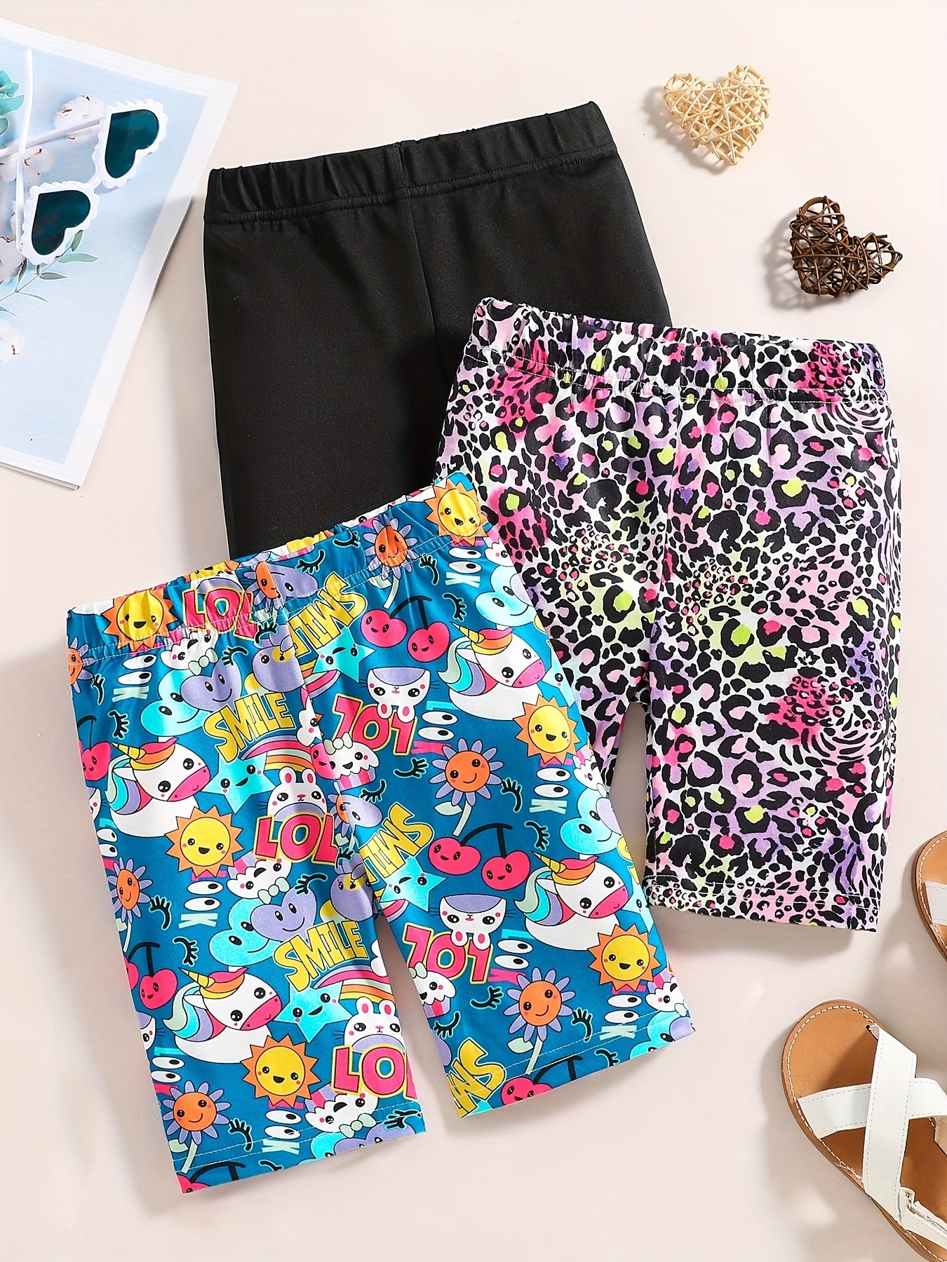 4pcs Girls Solid Elastic Waist Safety Shorts Leggings Under Skirt Dress